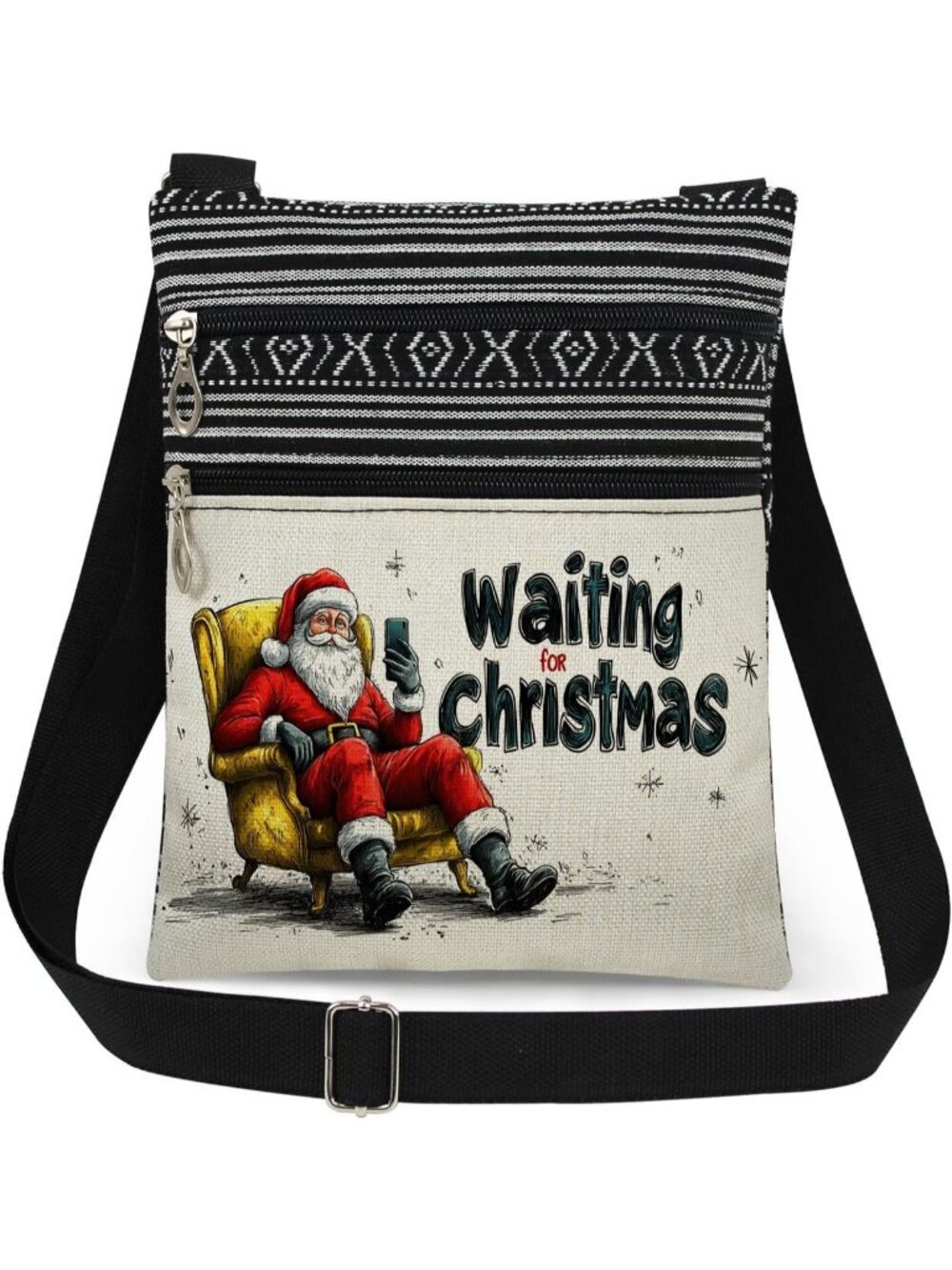 Unisex Grey Black Printed Adjustable Strap Shoulder Purse Crossbody Gift Bag